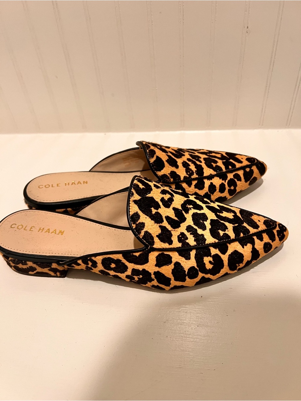 Cole Haan Leopard-Print Slip-On Mules in Tan and Black